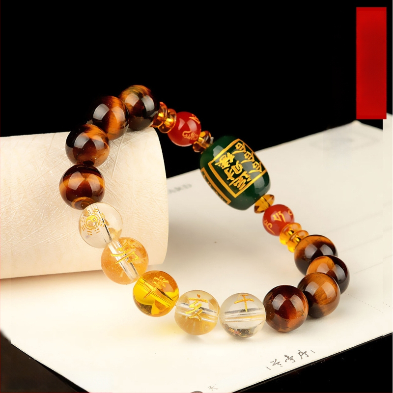 Браслет с тигрово око и зодиакални животни, будистки мъниста, ръчна изработка, унисекс