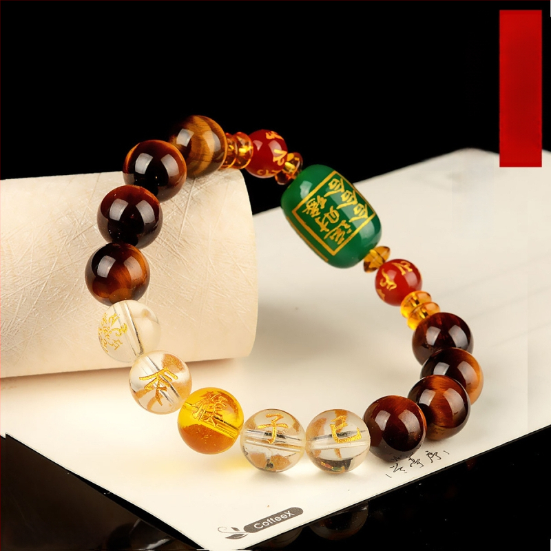 Браслет с тигрово око и зодиакални животни, будистки мъниста, ръчна изработка, унисекс