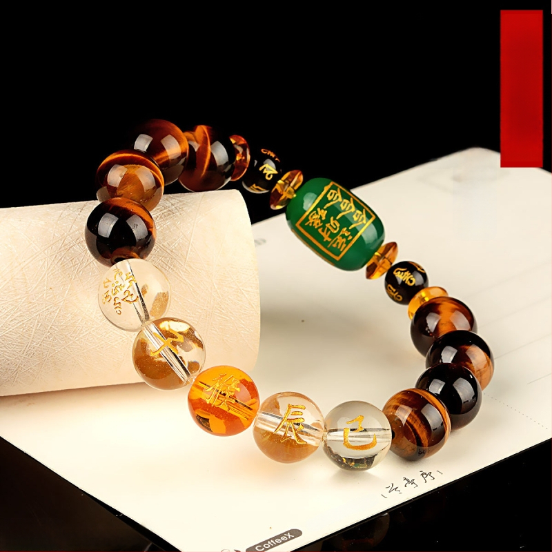 Браслет с тигрово око и зодиакални животни, будистки мъниста, ръчна изработка, унисекс