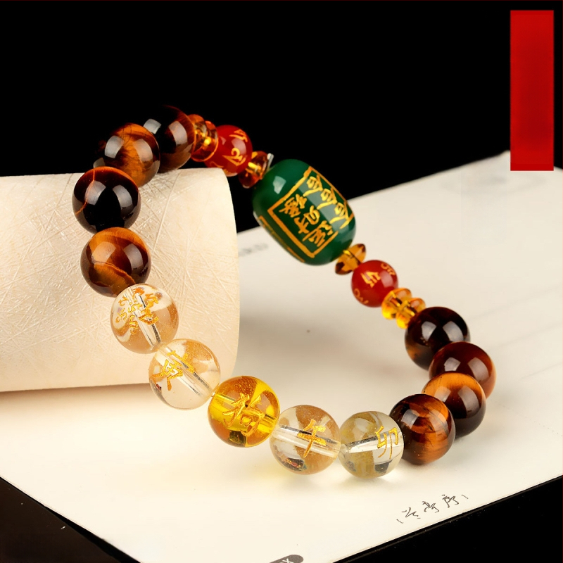 Браслет с тигрово око и зодиакални животни, будистки мъниста, ръчна изработка, унисекс