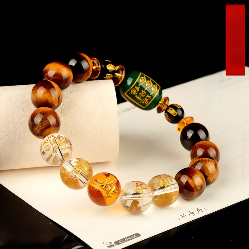 Браслет с тигрово око и зодиакални животни, будистки мъниста, ръчна изработка, унисекс