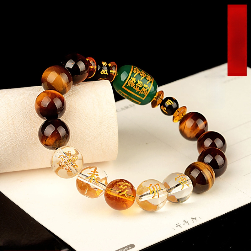 Браслет с тигрово око и зодиакални животни, будистки мъниста, ръчна изработка, унисекс