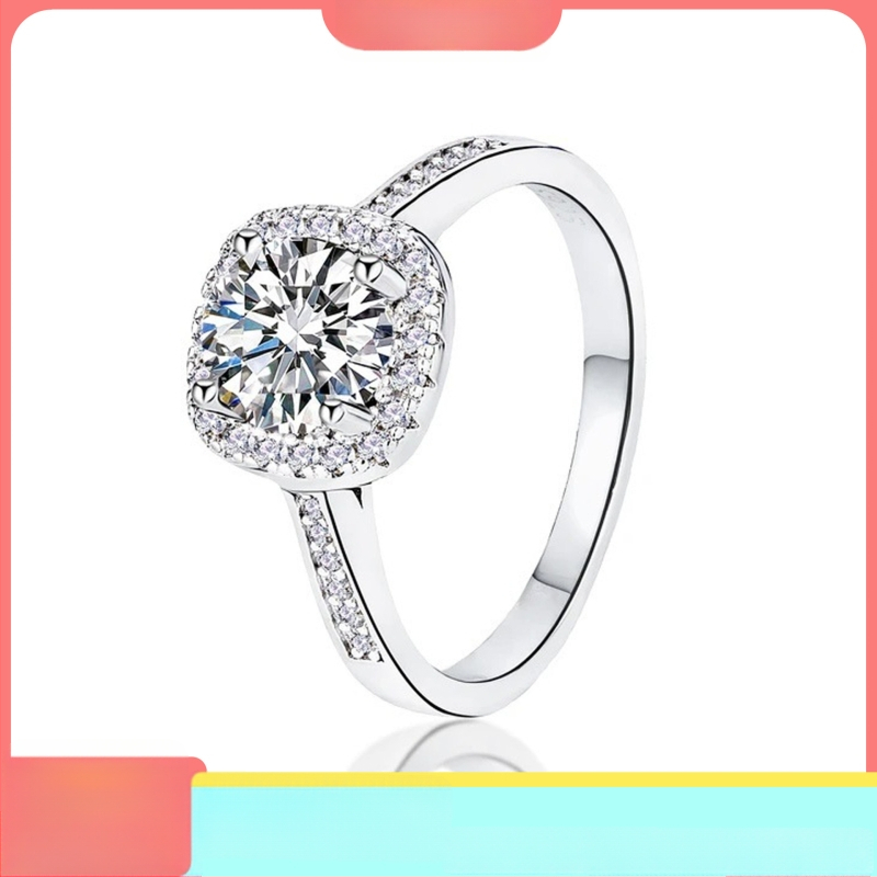 Genti Hong Moissanite пръстен, квадратна настройка с четири зъба, 925 сребро с позлата 18K, 0.50–3.00 ct