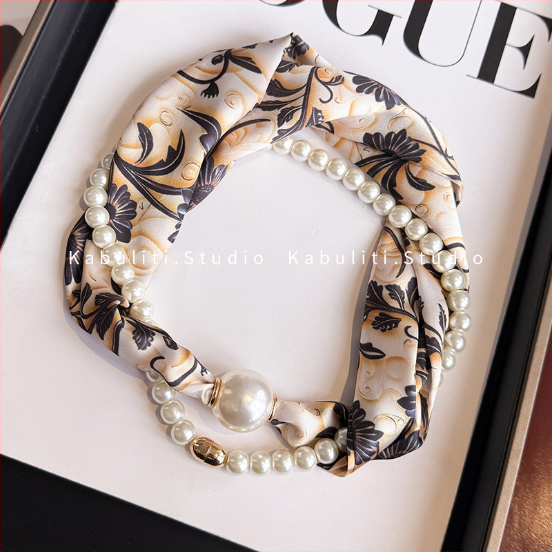 Hosszú kendőnyaklánc gyöngy-mágneszárral – 100% poliészter, termékkód 323zjbpa5, minden évszakhoz