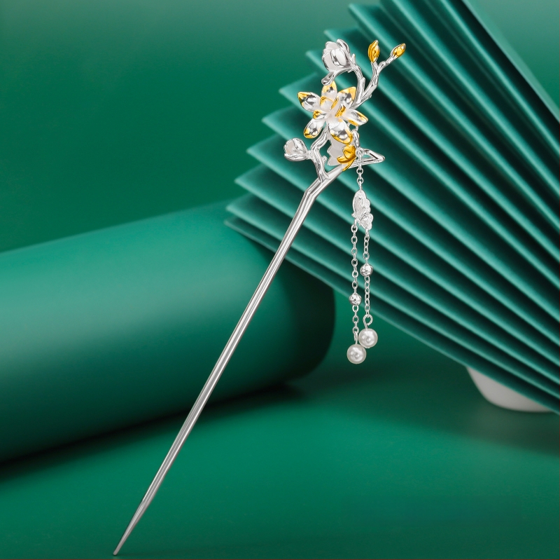 Matu sprādze no vara, nacionālā stila, ziedu motīvs, elektroplatinga pārklājums, izcelsme Shantwei