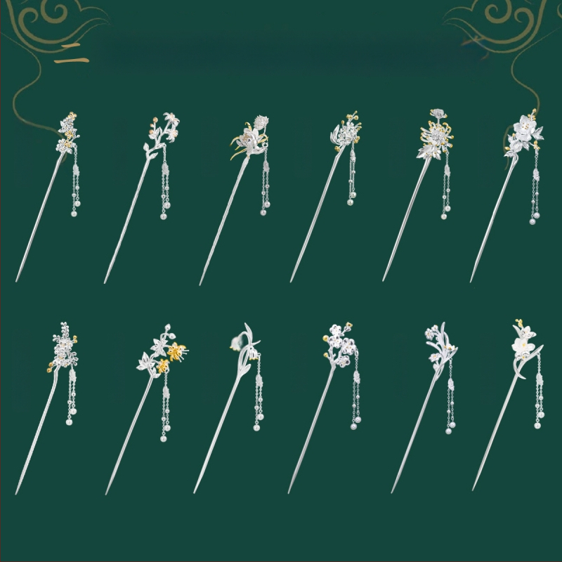 Matu sprādze no vara, nacionālā stila, ziedu motīvs, elektroplatinga pārklājums, izcelsme Shantwei