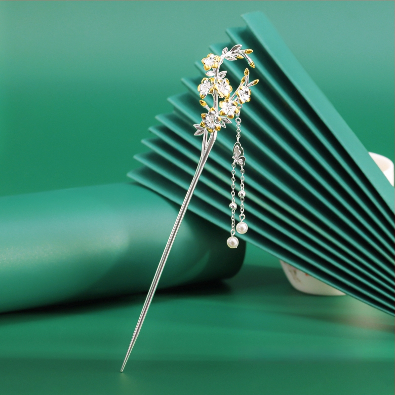 Matu sprādze no vara, nacionālā stila, ziedu motīvs, elektroplatinga pārklājums, izcelsme Shantwei