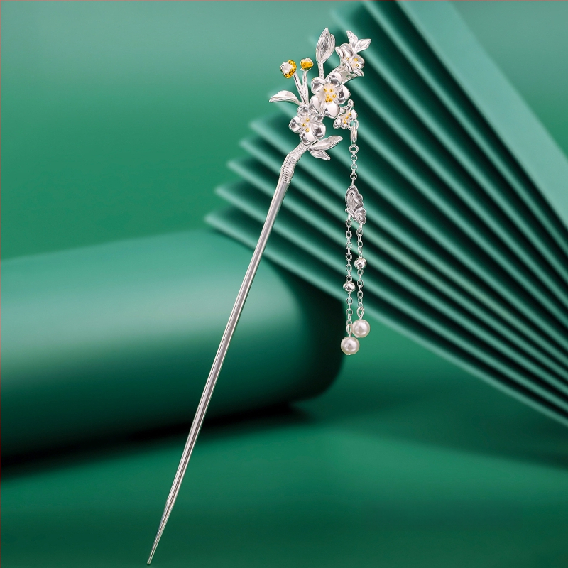 Matu sprādze no vara, nacionālā stila, ziedu motīvs, elektroplatinga pārklājums, izcelsme Shantwei