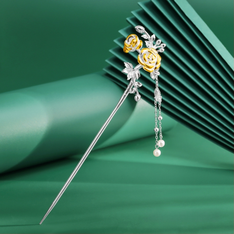 Matu sprādze no vara, nacionālā stila, ziedu motīvs, elektroplatinga pārklājums, izcelsme Shantwei