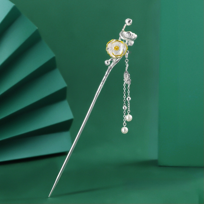 Matu sprādze no vara, nacionālā stila, ziedu motīvs, elektroplatinga pārklājums, izcelsme Shantwei