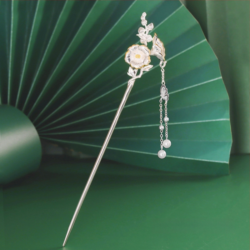 Matu sprādze no vara, nacionālā stila, ziedu motīvs, elektroplatinga pārklājums, izcelsme Shantwei