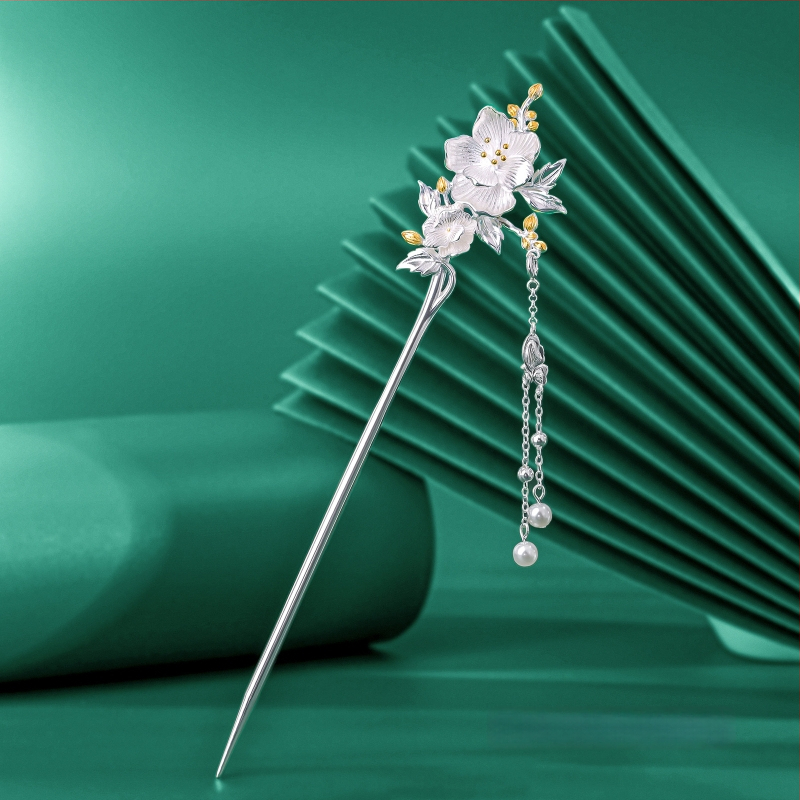 Matu sprādze no vara, nacionālā stila, ziedu motīvs, elektroplatinga pārklājums, izcelsme Shantwei