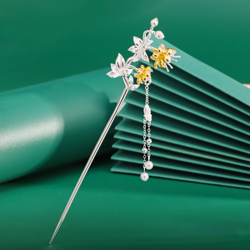 Matu sprādze no vara, nacionālā stila, ziedu motīvs, elektroplatinga pārklājums, izcelsme Shantwei