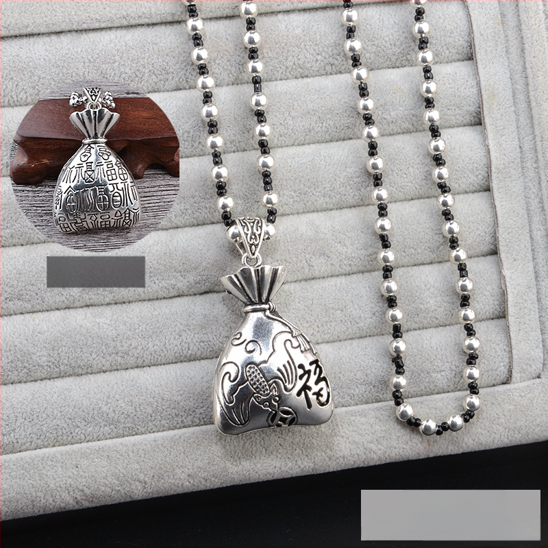 Lydinio puloverio grandinėlė, ilga karolė su kutiniu pakabuku, retro etno stilius