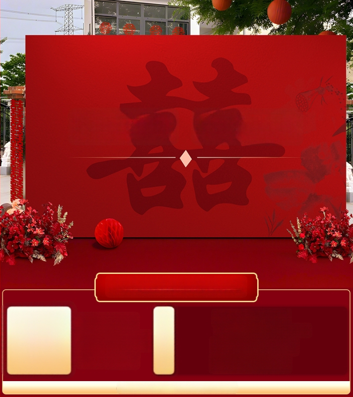 Vestuvių dekoras su KT plokštele, lauko scenai ir nuotraukų fonui, šilko gėlėmis, uodeginiais balionais ir krintančios žemės balionais