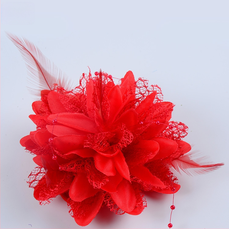 Аксесоар за глава, ръчно изработен от мрежеста тъкан с перли и пера, щипка за коса Duckbill, стил Fresh and Sweet