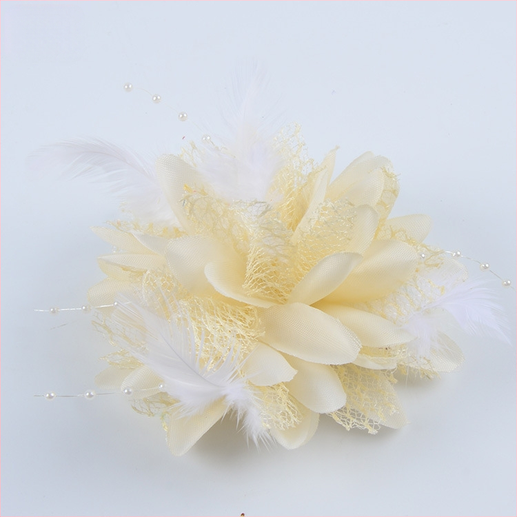 Аксесоар за глава, ръчно изработен от мрежеста тъкан с перли и пера, щипка за коса Duckbill, стил Fresh and Sweet