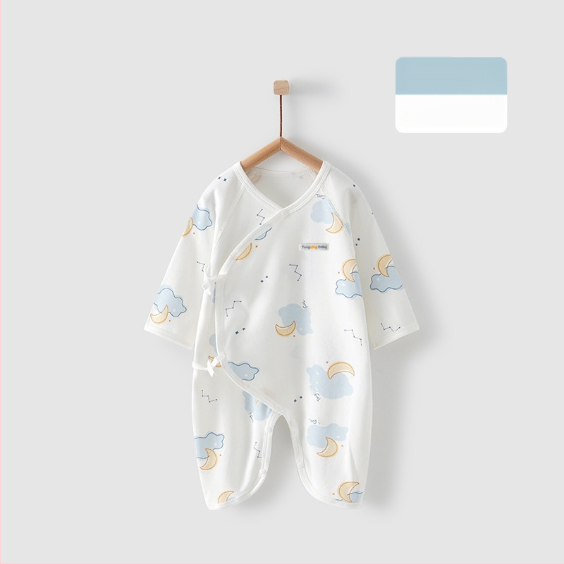 Naujagimio ilgos rankovės kombinezonas iš 100% medvilnės, unisex, diagoninis užsegimas su raišteliais ir drugelio motyvas