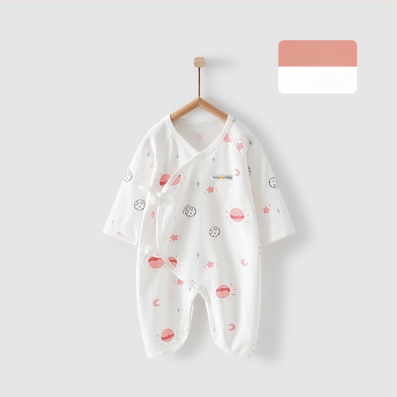 Naujagimio ilgos rankovės kombinezonas iš 100% medvilnės, unisex, diagoninis užsegimas su raišteliais ir drugelio motyvas