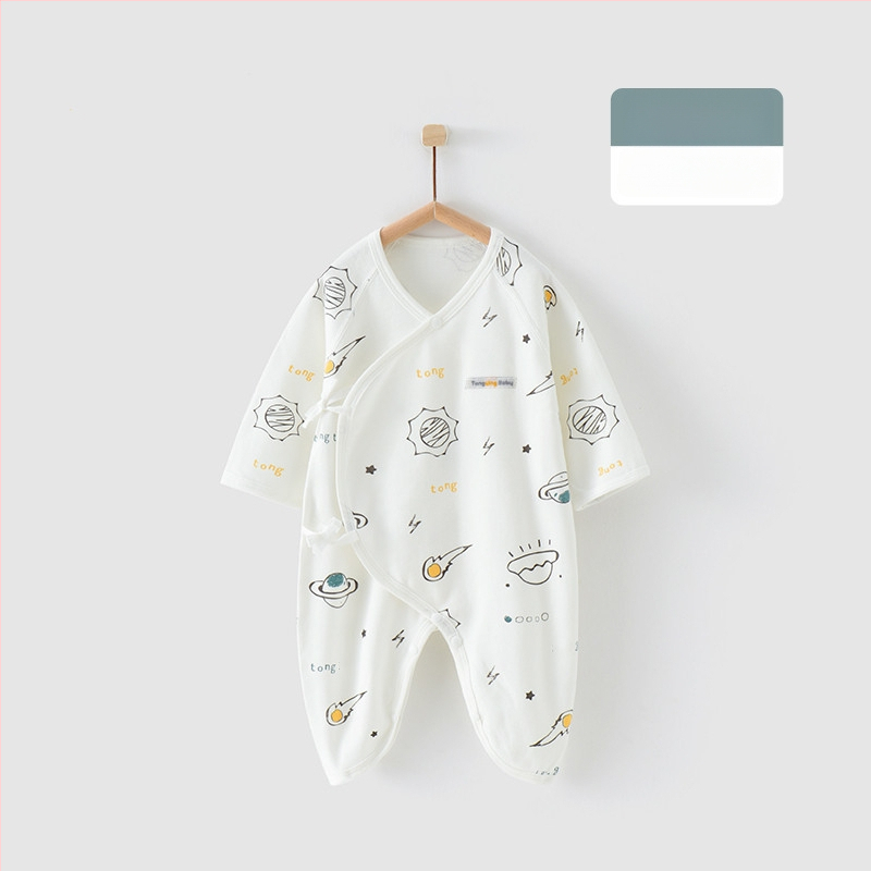 Naujagimio ilgos rankovės kombinezonas iš 100% medvilnės, unisex, diagoninis užsegimas su raišteliais ir drugelio motyvas