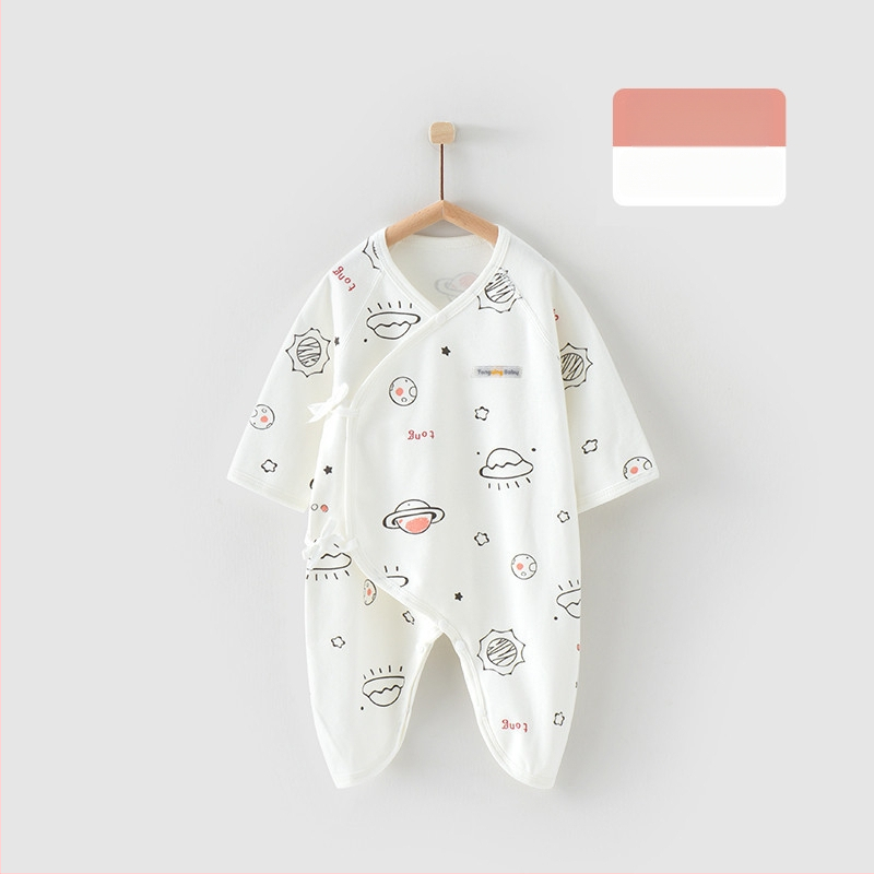 Naujagimio ilgos rankovės kombinezonas iš 100% medvilnės, unisex, diagoninis užsegimas su raišteliais ir drugelio motyvas