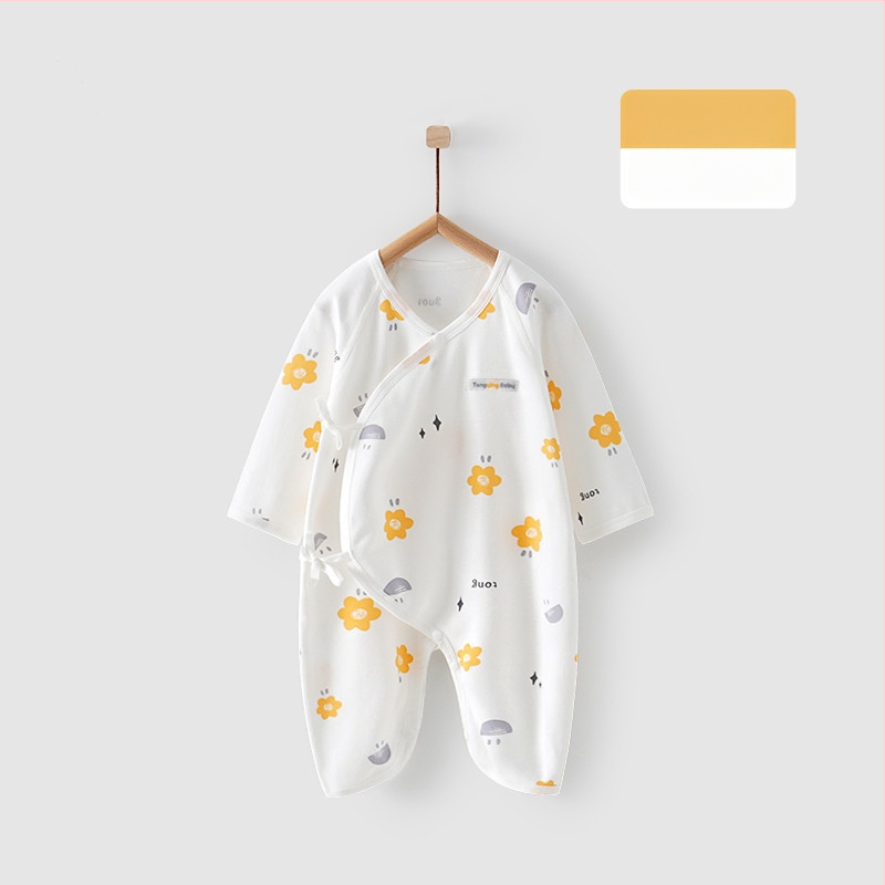 Naujagimio ilgos rankovės kombinezonas iš 100% medvilnės, unisex, diagoninis užsegimas su raišteliais ir drugelio motyvas