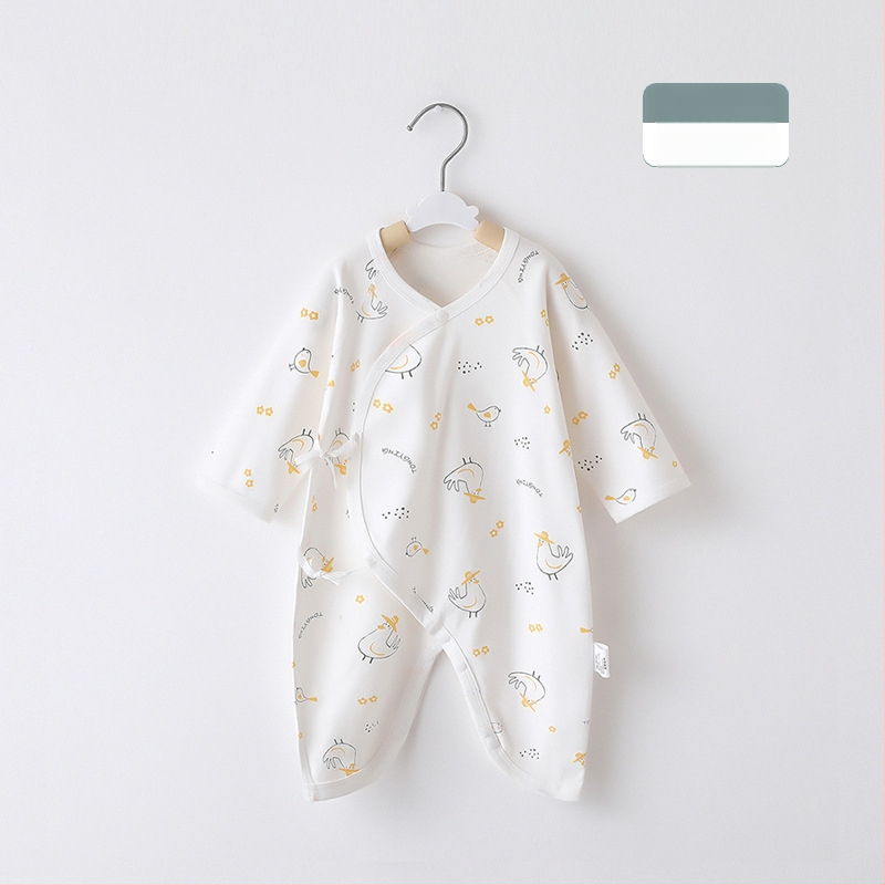 Naujagimio ilgos rankovės kombinezonas iš 100% medvilnės, unisex, diagoninis užsegimas su raišteliais ir drugelio motyvas