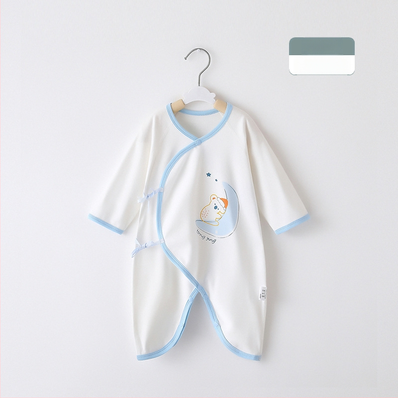 Naujagimio ilgos rankovės kombinezonas iš 100% medvilnės, unisex, diagoninis užsegimas su raišteliais ir drugelio motyvas