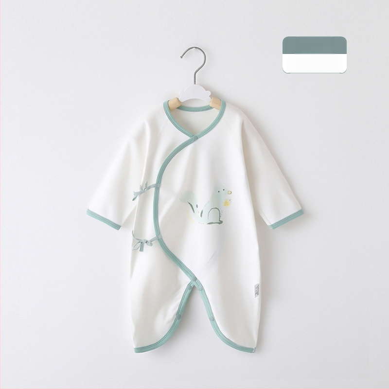 Naujagimio ilgos rankovės kombinezonas iš 100% medvilnės, unisex, diagoninis užsegimas su raišteliais ir drugelio motyvas