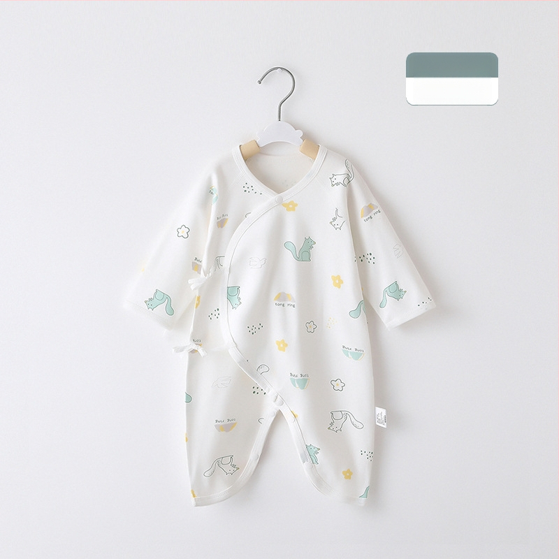 Naujagimio ilgos rankovės kombinezonas iš 100% medvilnės, unisex, diagoninis užsegimas su raišteliais ir drugelio motyvas