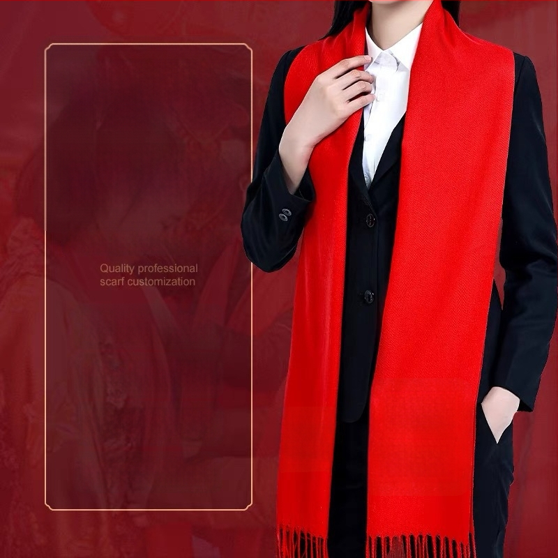 Šal od imitacijskog kašmira, warp pletenje, topao zimi, vintage kineski stil, našiven logotip