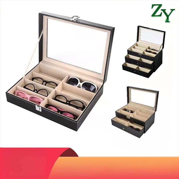 Prillide hoiukarp kaas kattega - mitmekihiline näitusekast 6- ja 8-lahtrilise konfiguratsiooniga, läbipaistev katuseaken, sisemus tiheduspõhja + nahk + flanel