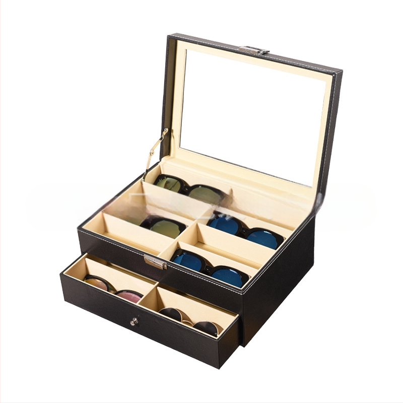 Prillide hoiukarp kaas kattega - mitmekihiline näitusekast 6- ja 8-lahtrilise konfiguratsiooniga, läbipaistev katuseaken, sisemus tiheduspõhja + nahk + flanel