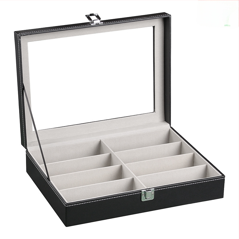 Prillide hoiukarp kaas kattega - mitmekihiline näitusekast 6- ja 8-lahtrilise konfiguratsiooniga, läbipaistev katuseaken, sisemus tiheduspõhja + nahk + flanel