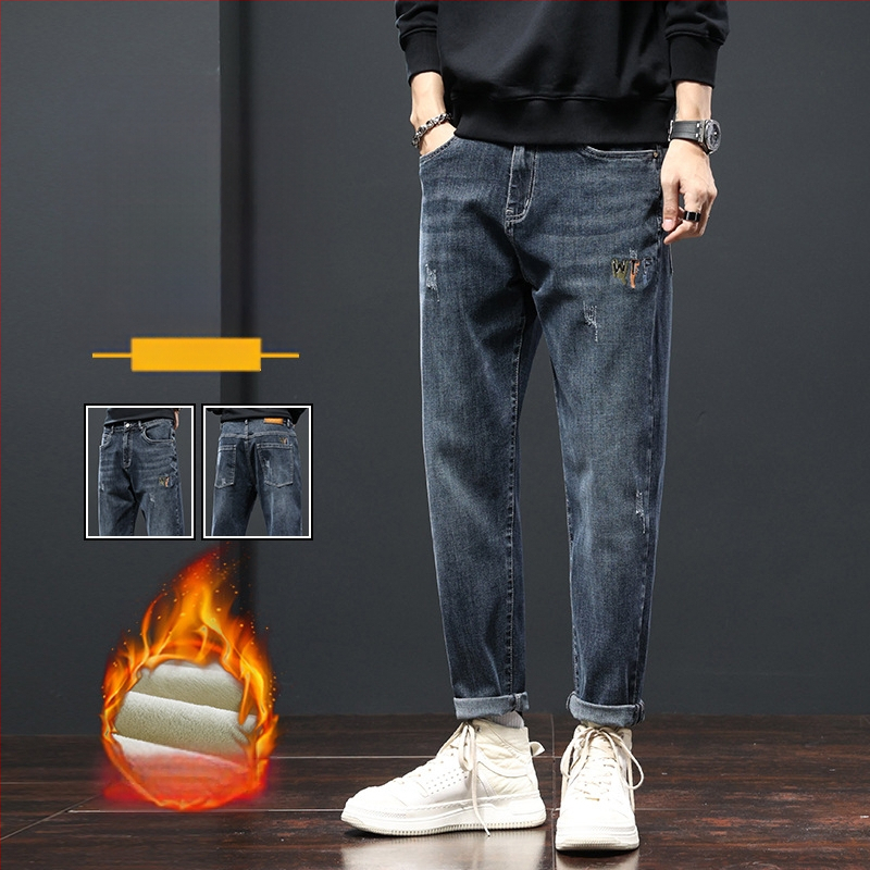 Džinsu platām kājām bikses ar flisa oderi – taisa griezuma, viduklis vidēji, vienkrāsains, jauneklīgs stils, rudens 2025