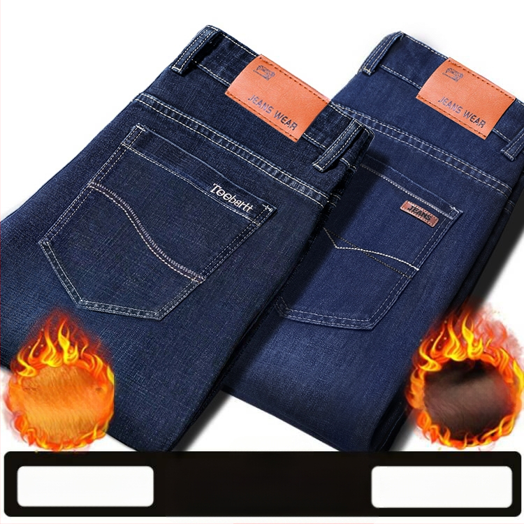 Vīriešu džinsi ar flīsu odere, bieza, taisa piegriezuma, viduklis vidējs, piemēroti visām sezonām