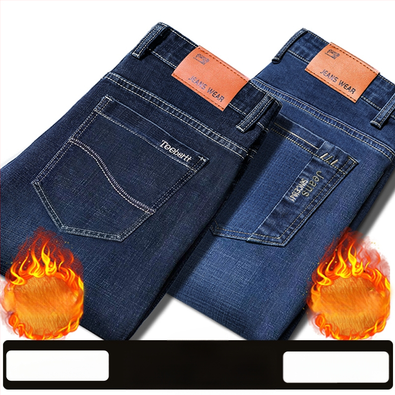 Vīriešu džinsi ar flīsu odere, bieza, taisa piegriezuma, viduklis vidējs, piemēroti visām sezonām