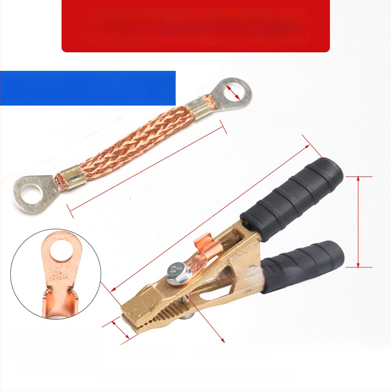 Baterijos laikiklis su grynu vario krokodilo klipu, laidų jungtis ir sustiprinta žemės skava