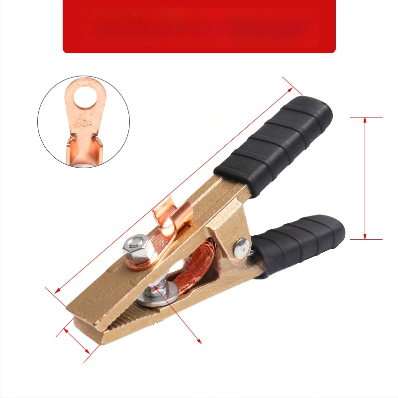 Baterijos laikiklis su grynu vario krokodilo klipu, laidų jungtis ir sustiprinta žemės skava