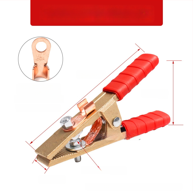 Baterijos laikiklis su grynu vario krokodilo klipu, laidų jungtis ir sustiprinta žemės skava