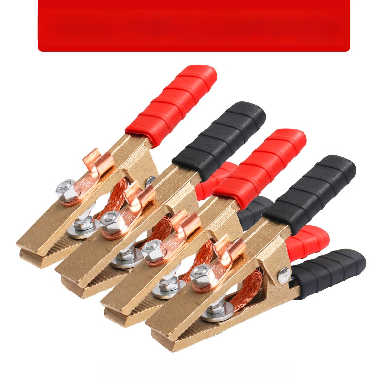 Baterijos laikiklis su grynu vario krokodilo klipu, laidų jungtis ir sustiprinta žemės skava