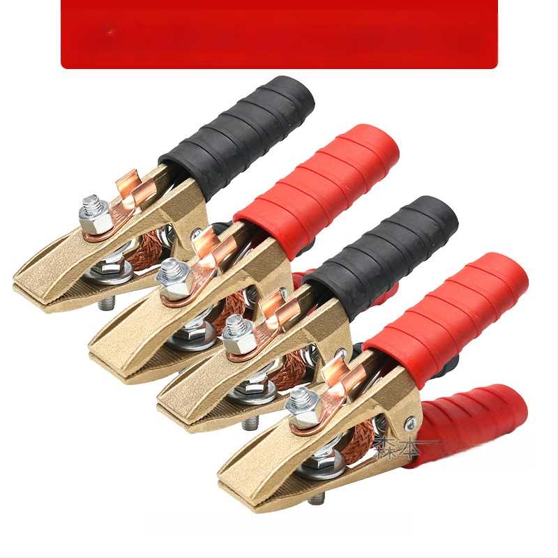 Baterijos laikiklis su grynu vario krokodilo klipu, laidų jungtis ir sustiprinta žemės skava