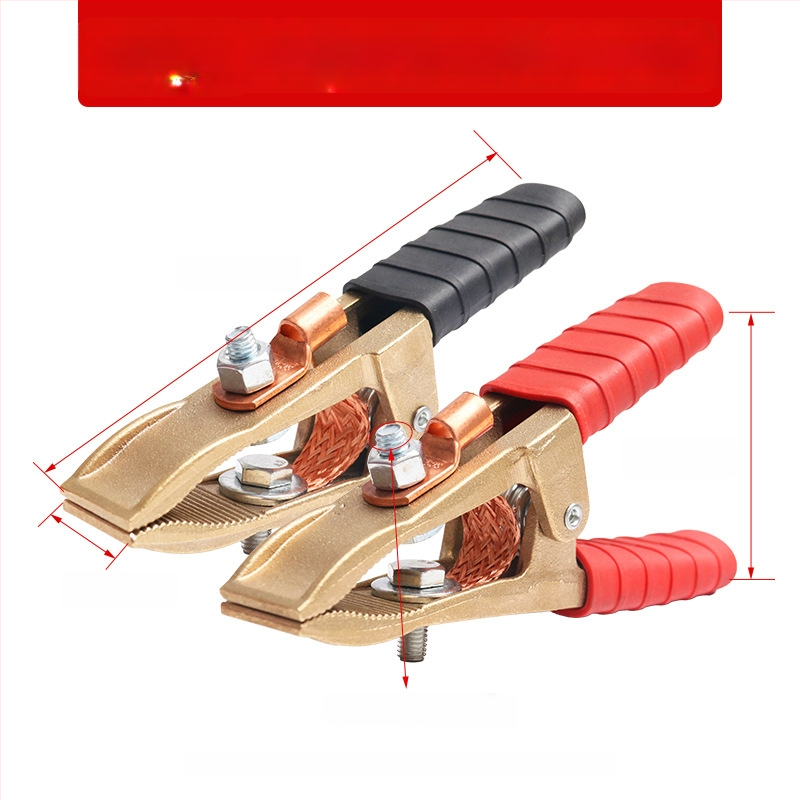 Baterijos laikiklis su grynu vario krokodilo klipu, laidų jungtis ir sustiprinta žemės skava