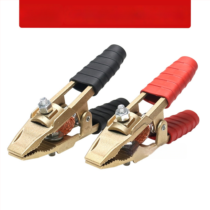 Baterijos laikiklis su grynu vario krokodilo klipu, laidų jungtis ir sustiprinta žemės skava