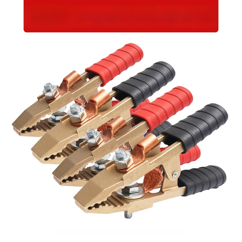 Baterijos laikiklis su grynu vario krokodilo klipu, laidų jungtis ir sustiprinta žemės skava