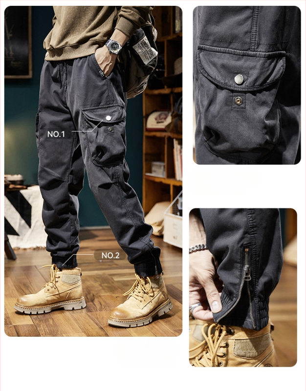 Vīriešu cargo bikses ar taisnu piegriezumu, flīsa odere, kokvilnas maisījuma audums, vidēja jostas vieta, ar vairākām kabatām