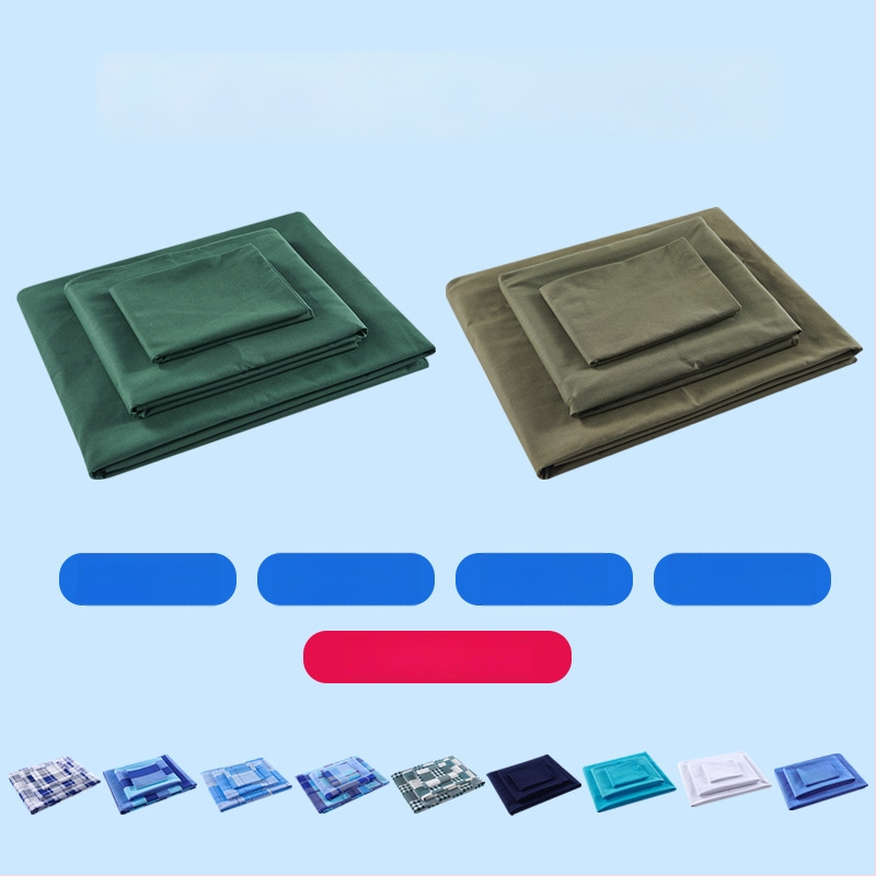 Tryjų dalių patalynės komplektas studentų bendrabutyje, poliesterio–medvilnės audinys, reaktiškai dažyta, twill audimas, vienos spalvos raštas