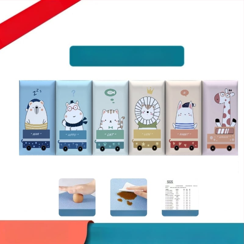 Стенно противоударно подплатено табло за детска стая – мек PU кожа, обграждано около леглото с татами, водоустойчиво, модерен стил