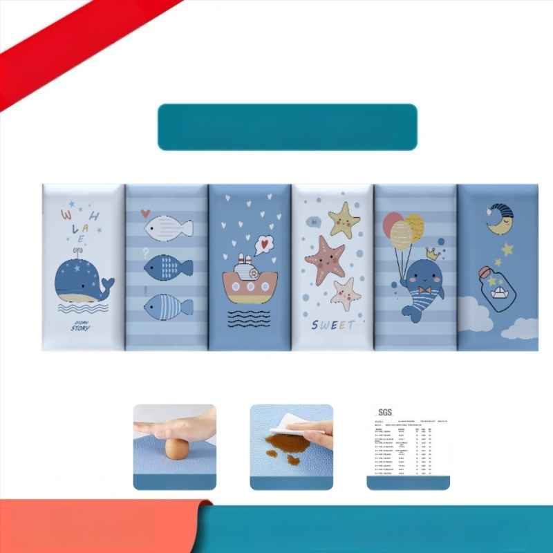 Стенно противоударно подплатено табло за детска стая – мек PU кожа, обграждано около леглото с татами, водоустойчиво, модерен стил