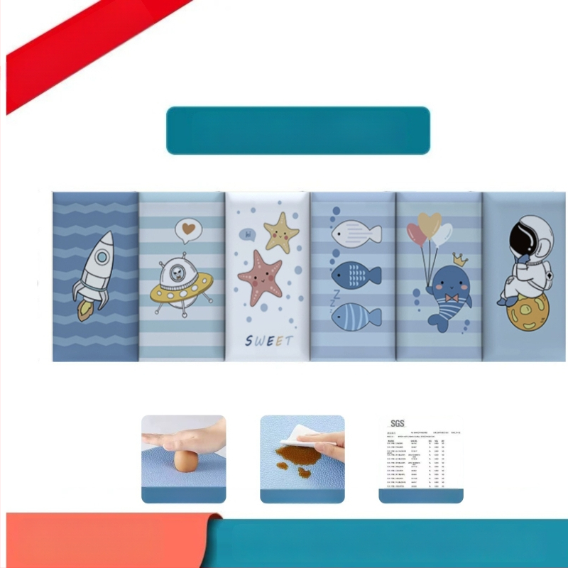 Стенно противоударно подплатено табло за детска стая – мек PU кожа, обграждано около леглото с татами, водоустойчиво, модерен стил